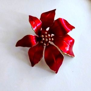 Holiday Cerrito signed Poinsettia brooch